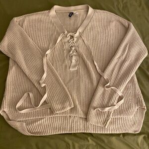 Lace up woven sweater. Size M. Cream color.